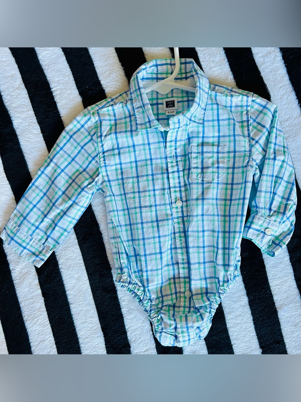 Janie and Jack Blue & Green Plaid Button-Front Bodysuit